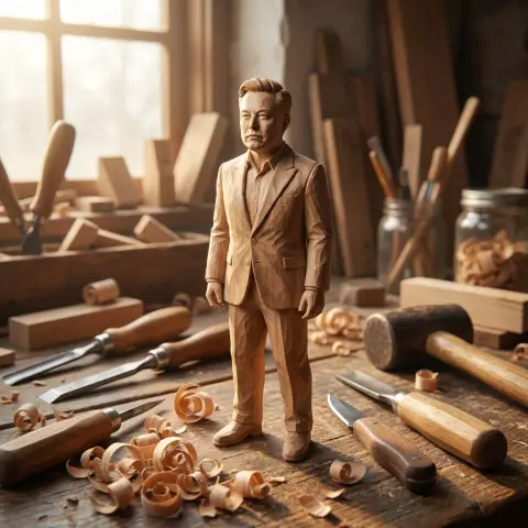 Craftsman hand carving wooden miniature figure