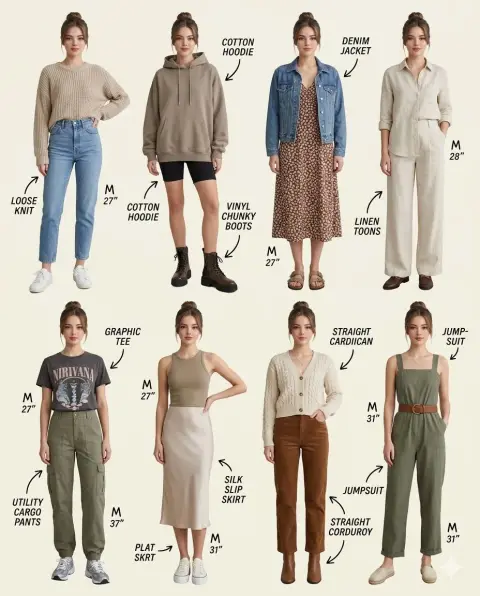 Create 8 free collages of casual outfits