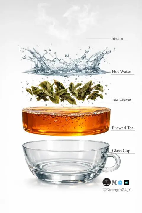 Crystal clear amber tea soup macro photography