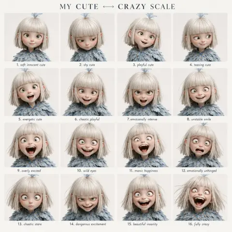 Cute and crazy 4x4 emotion expression grid