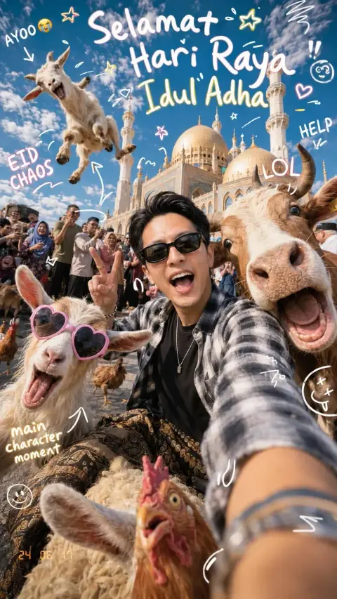 Cute animals take selfies in Dream Mosque during Eid al-Adha