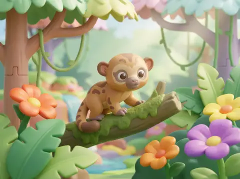 Cute honey bears and gorgeous exotic flowers under dappled light and shadow