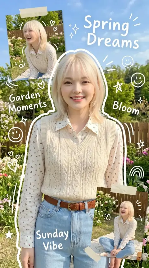 Cute Korean spring aesthetic scrapbooking poster
