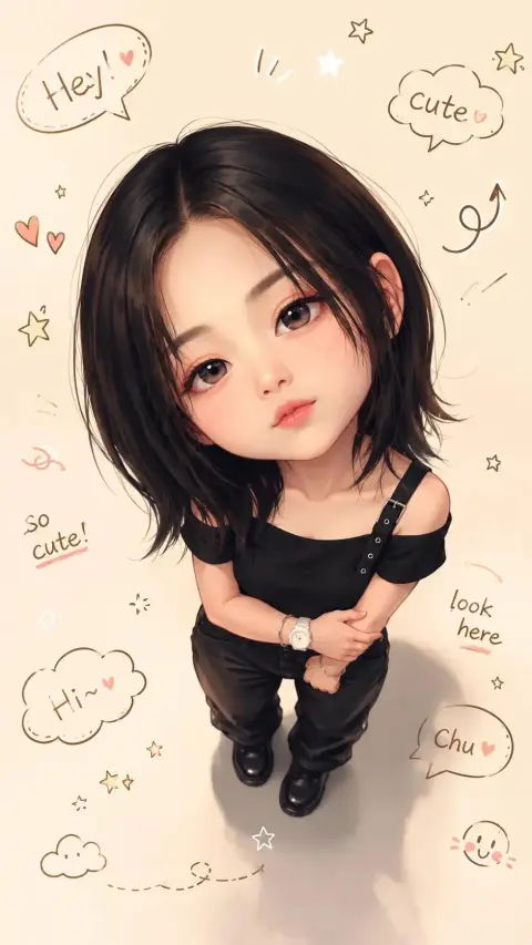 Cute semi-realistic Q-version photo sticker illustration prompt words