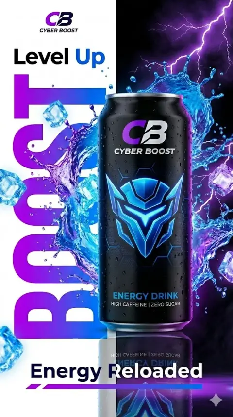 Cyber ​​energy drink futuristic advertising poster