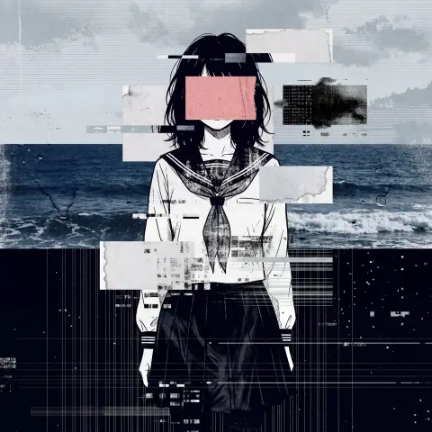 Cyber ​​glitch art sailor suit girl digital collage