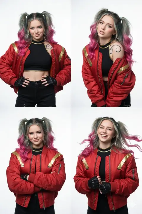 Cyber ​​Harley Quinn style rebellious girl four-square photo