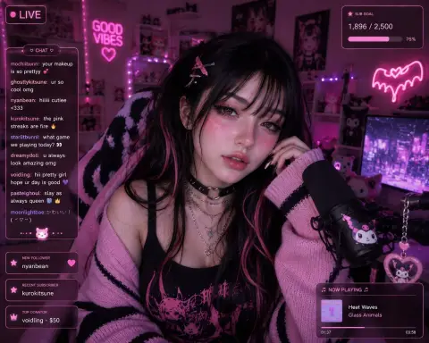 Cyber ​​neon pink e-sports girl live broadcast