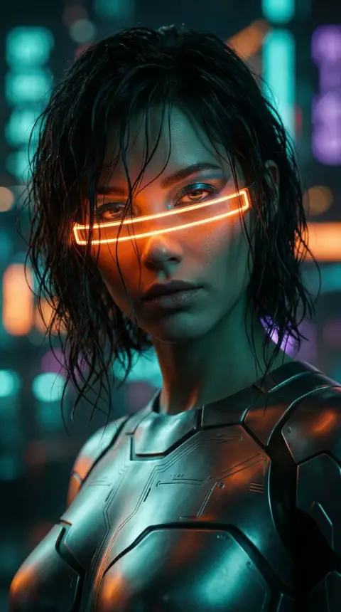 Cyberpunk girl under neon light and shadow