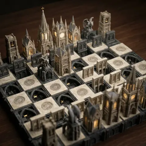 Cyberpunk miniature diorama chess