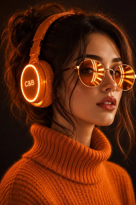 Cyberpunk neon green glowing headset girl portrait