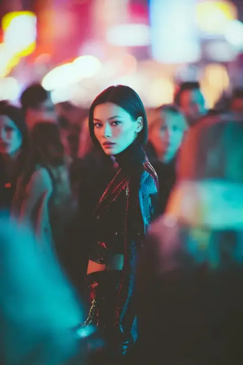 Cyberpunk neon street fashion portrait