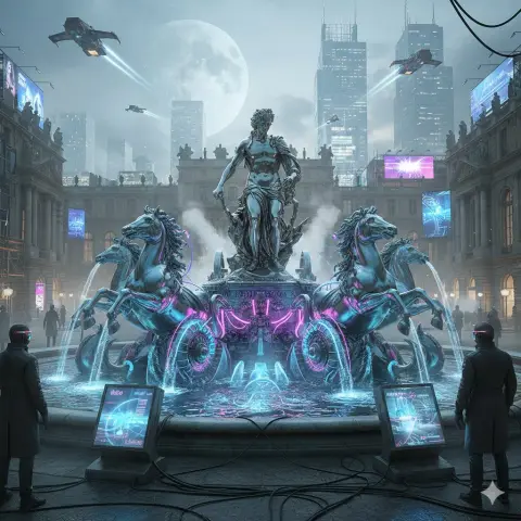Cyberpunk Versailles Apollo Fountain