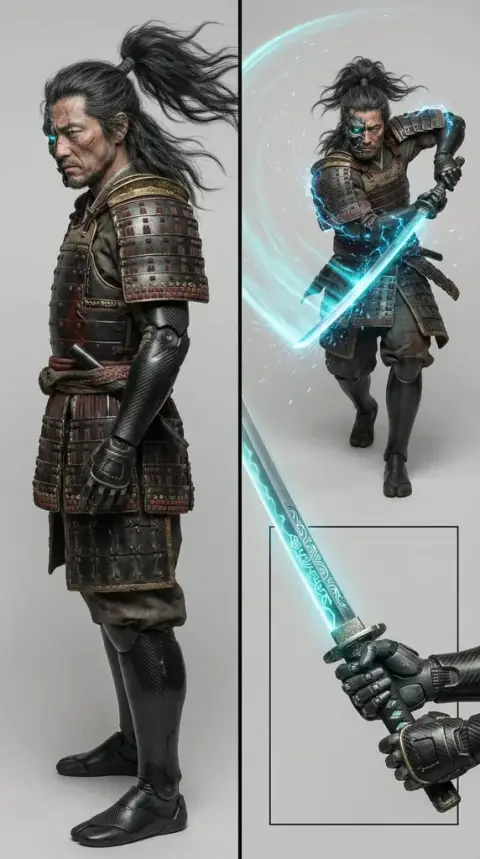 Cyberpunk warrior wearing carbon fiber armor