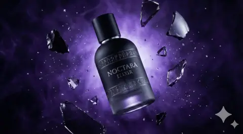 Dark rune potion bottle shrouded in purple mist