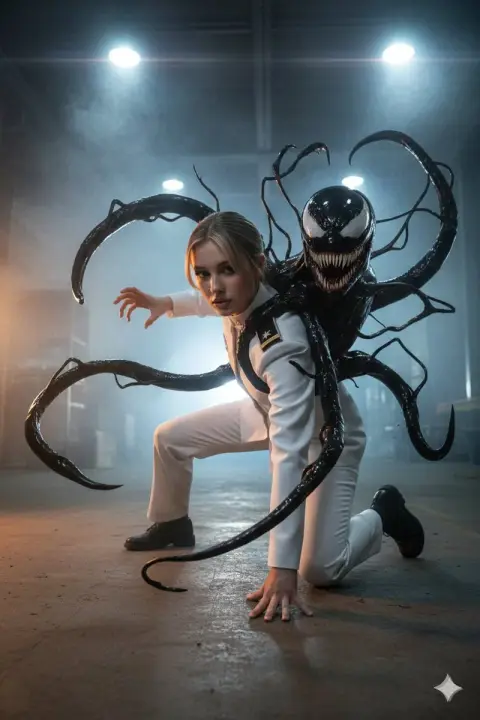 Dark science fiction style: the super igniting moment when the venom symbiote explodes