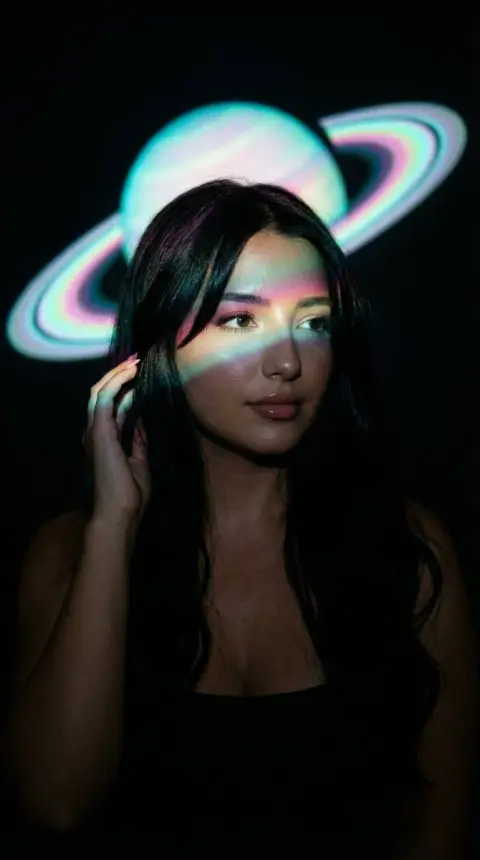 Dark tone Saturn projection dreamy portrait