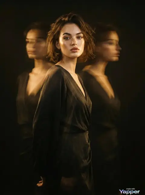 Dark tone studio surreal double exposure portrait