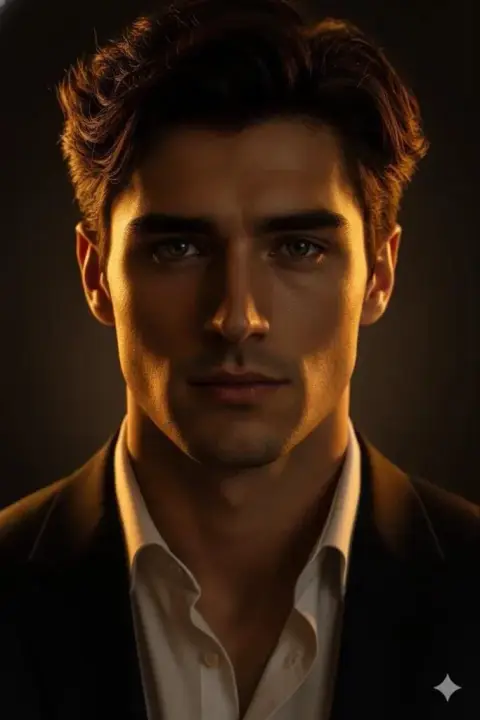 Dark-toned cinematic haute couture men’s portrait