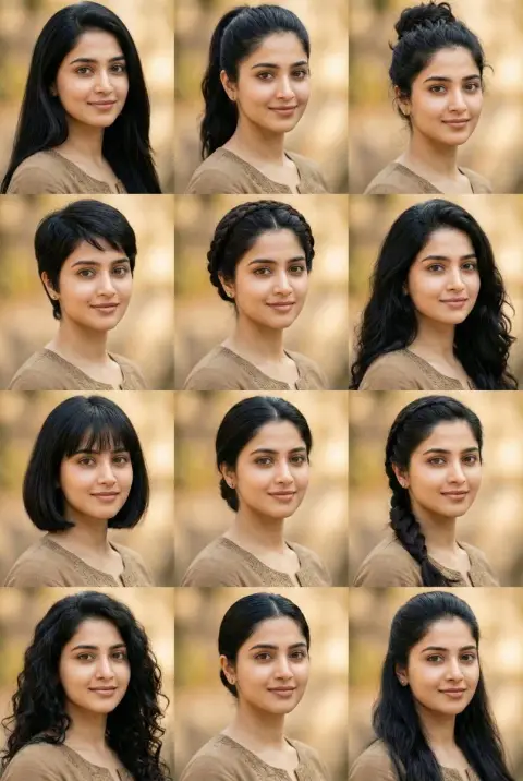 Display of versatile hairstyles, ten different styles of photos of the same face
