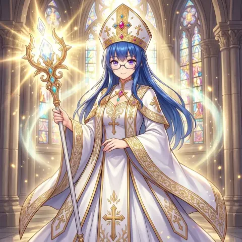 Divine healing radiance, the bespectacled saint descends majestically