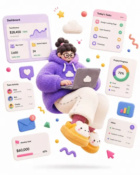 Dopamine Clay Style SaaS Designer 3D Illustration