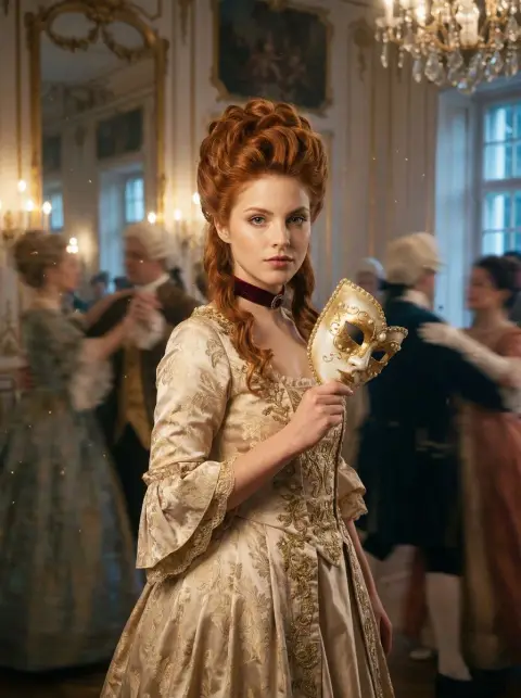 Dreams in the Hall of Mirrors: A Rococo Feast with Bronze Hair and Red Beauty