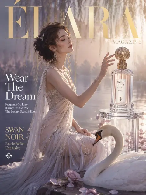 Dreamy elegant luxury perfume fashion magazine cover