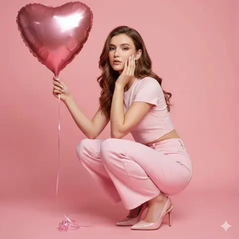 Dreamy girl in Valentine’s Day pink fashion blockbuster