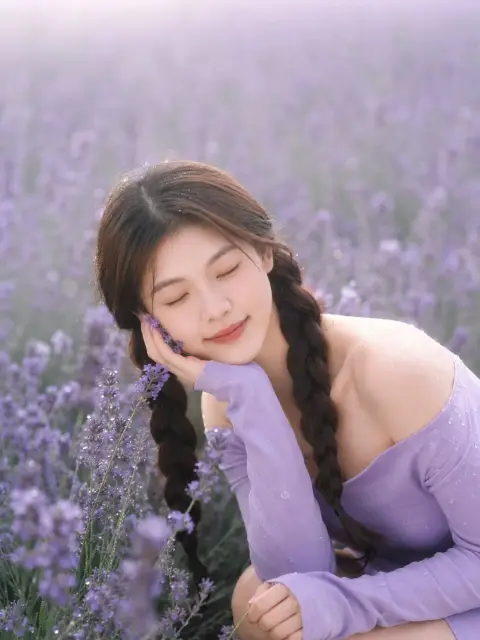 Dreamy realistic portrait photography of lavender flowers