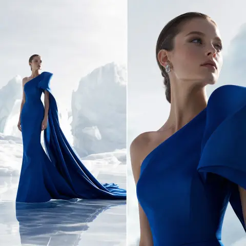Dual-frame perspective royal blue high-end fashion blockbuster