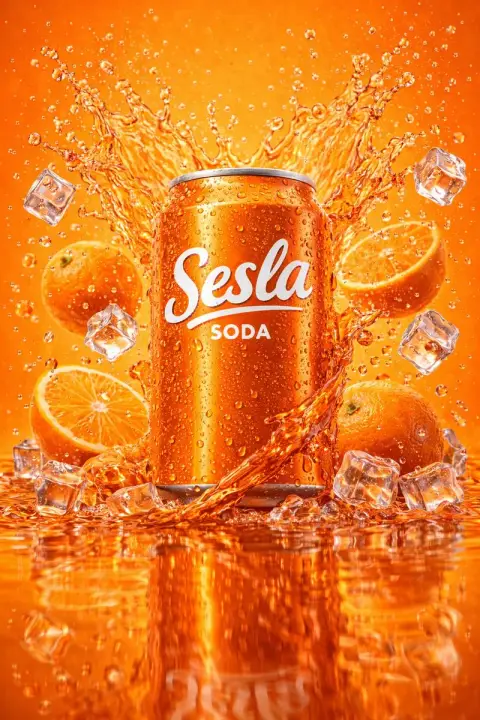 Dynamic orange soda pops with cool splashes