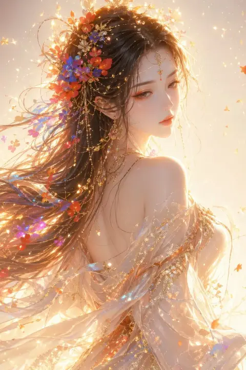 Eastern fantasy ethereal goddess looks back