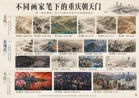 Eighteen famous painters painted mountain city Chaotianmen