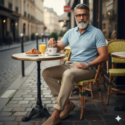 Elegant gentleman in Paris corner cafe