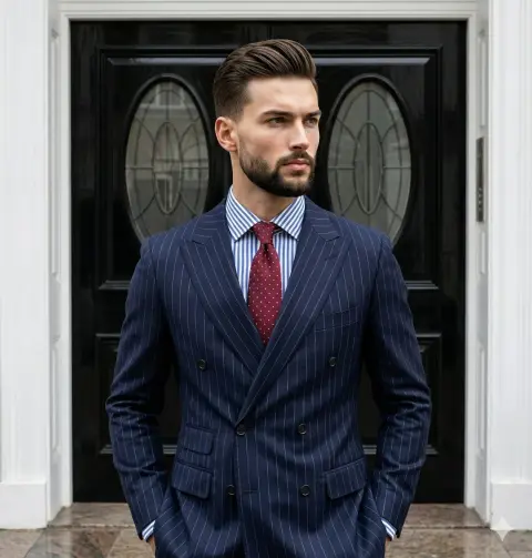 Elegant gentleman in navy pinstripe suit