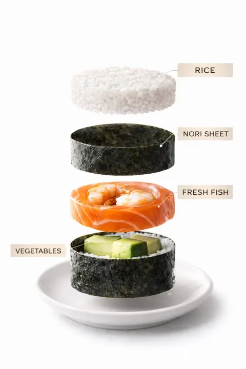 Elegant stone sushi with delicate decomposition