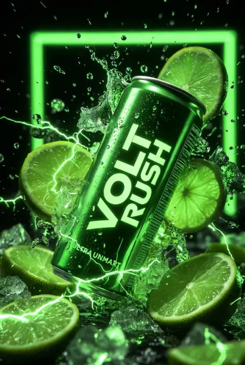 Energy drinks under neon lights and shadows explode into blockbusters