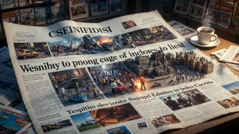 Epic 3D newspaper headlines explode into real scenes