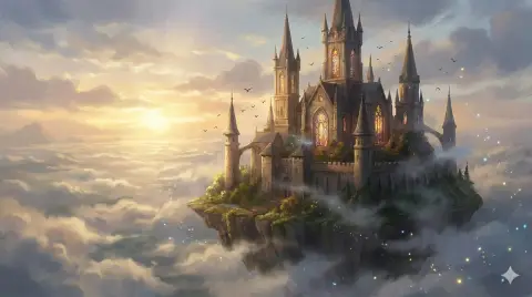 Epic fantasy castle above the clouds
