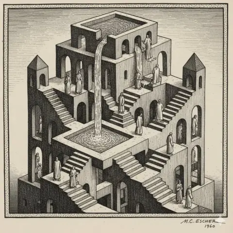 Escher style optical illusion painting