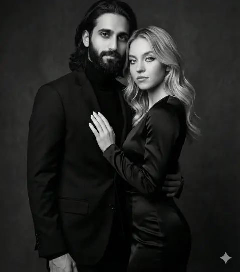 Eternal couple portrait under black and white light and shadow
