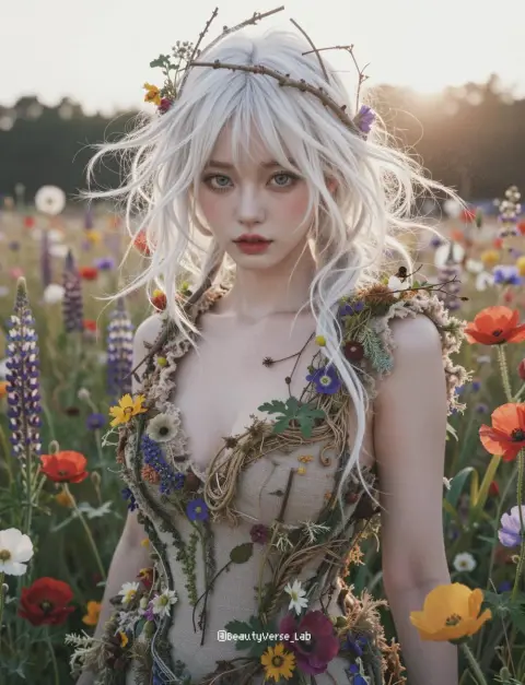 Ethereal elves in a dreamy wildflower field