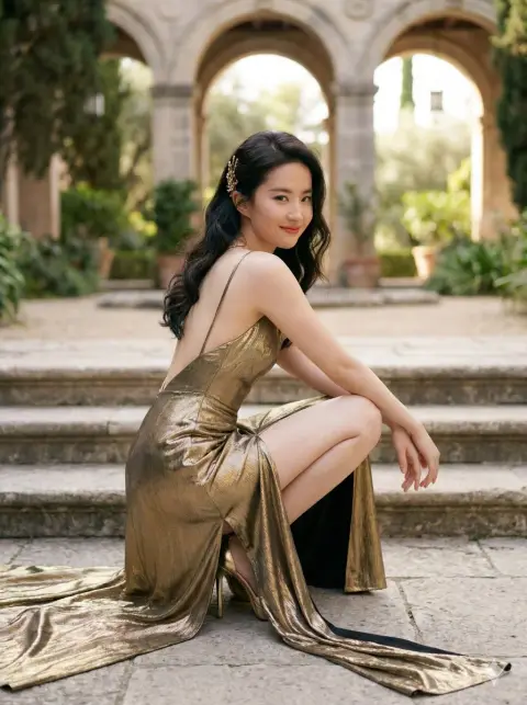 European style courtyard gold sequined haute couture dress sexy review