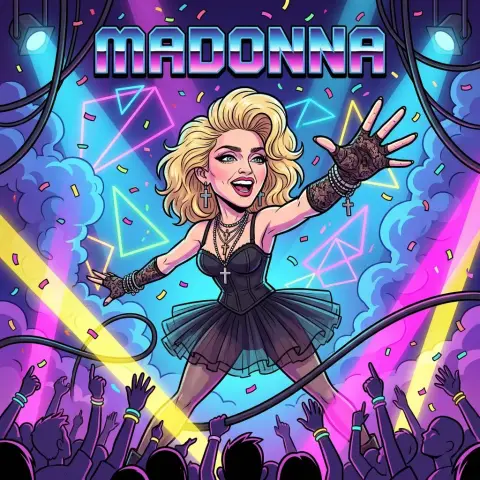 Exaggerated magazine illustration of a rock star who set the stage on fire