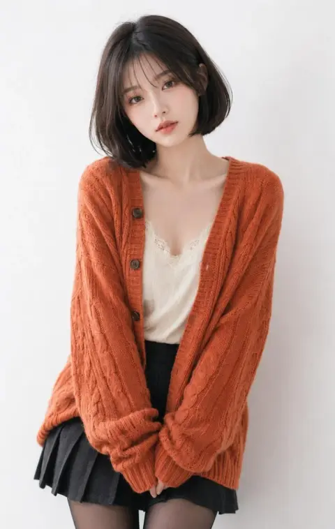 Exquisite Korean portrait of woman with brown bob hair