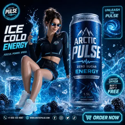 Extremely cold high-end energy drink commercial blockbuster
