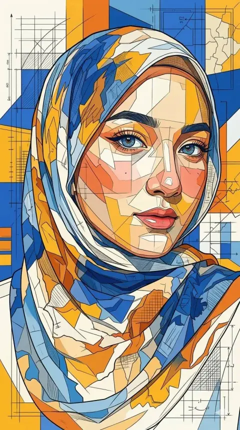Extremely detailed geometric mosaic cubism architectural blueprint portrait