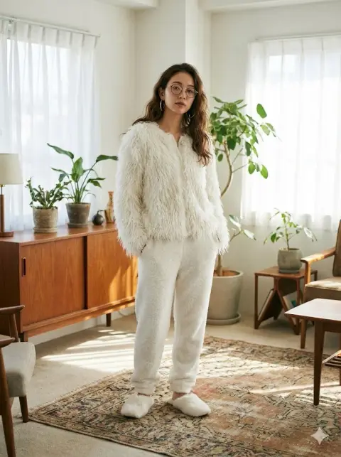 Extremely fluffy and plush, fashionable home feeling among retro furniture