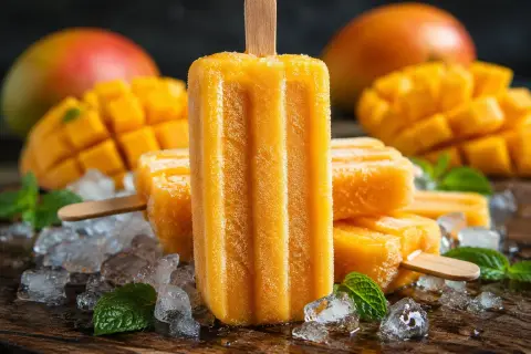 Extremely luxurious movie-like handmade mango ice cream gourmet photography